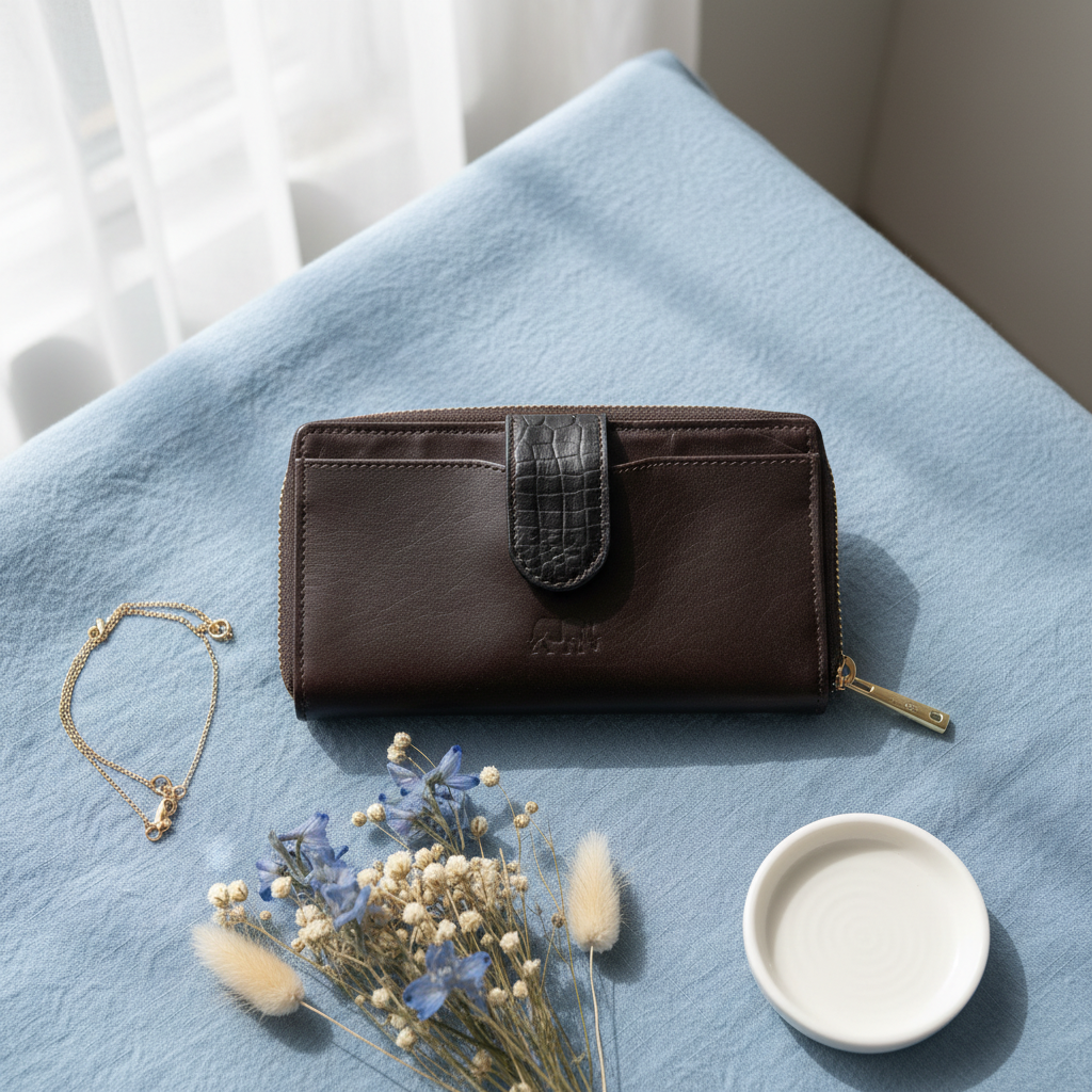 Chocolate Brown Croc-Textured Leather Wallet