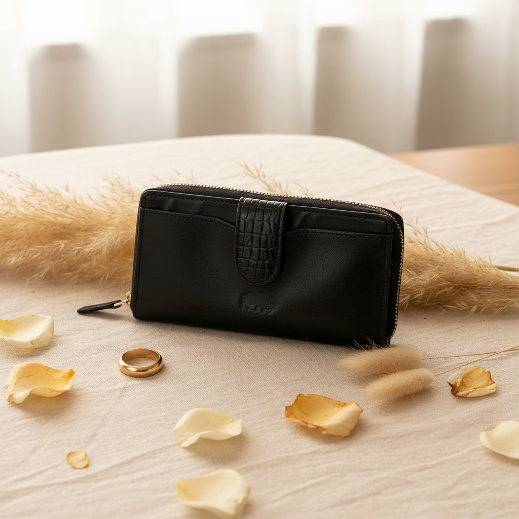 Black Croc-Textured Leather Wallet