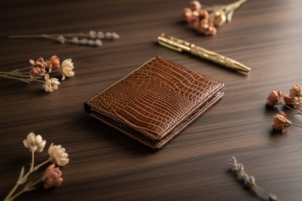 Tan Croc-Textured Leather Wallet