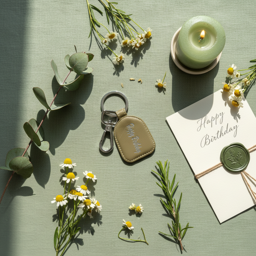 Happy Birthday Keychain-Olive Green
