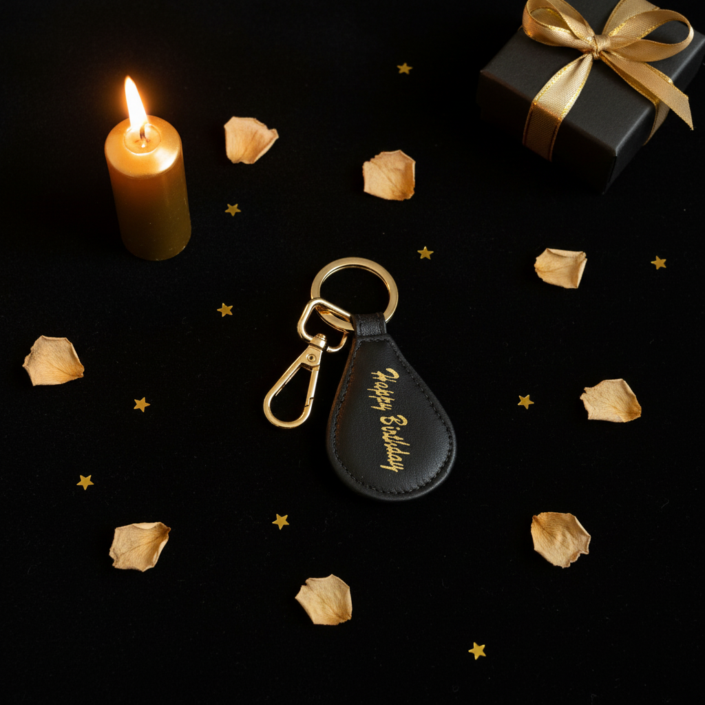 Happy Birthday Keychain-Black