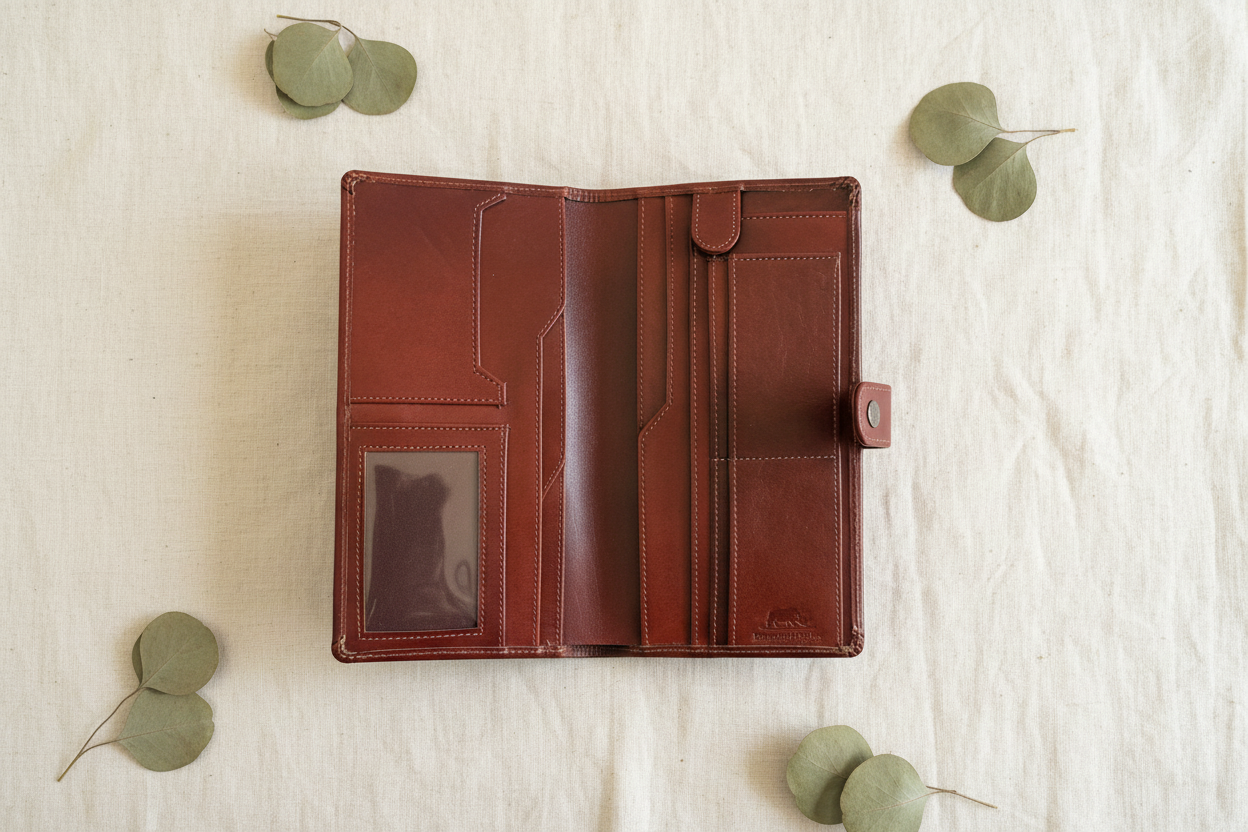 Tan Long Wallet With Snap Closure