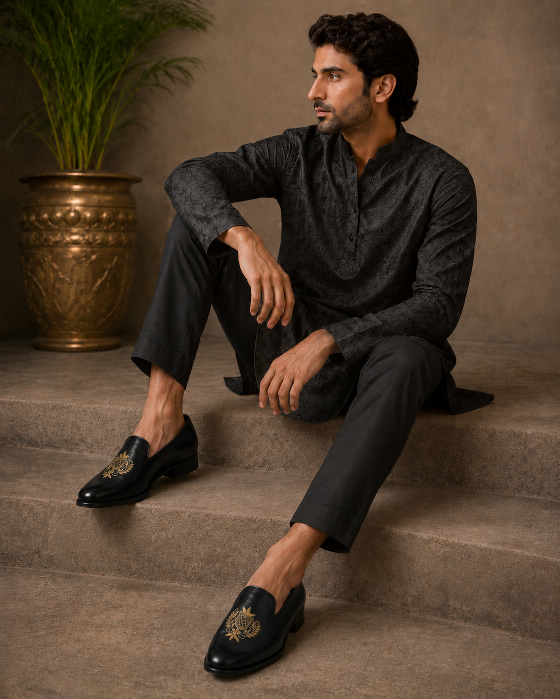 BLACK EMBROIDERED LOAFERS