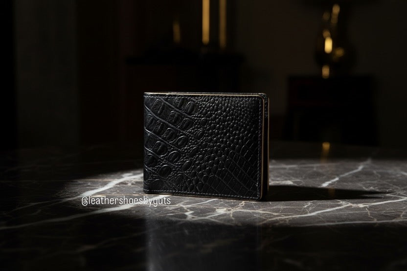 Black Croc-Textured Leather Wallet