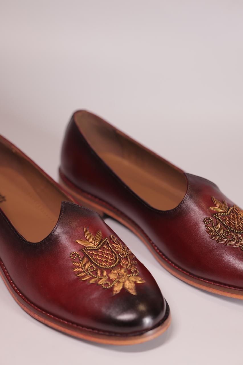 HAND-EMBROIDERED MAROON LEATHER JALSA