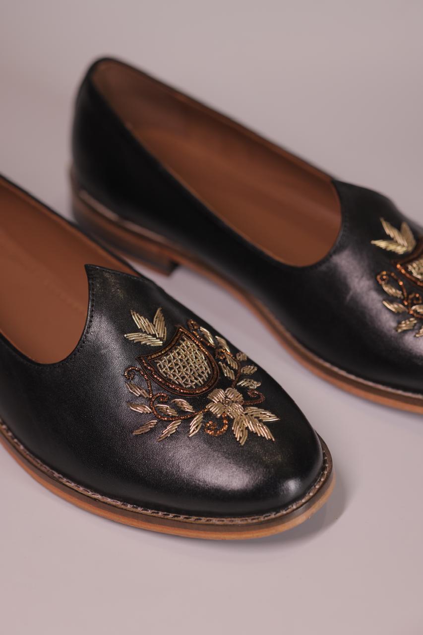 HAND-EMBROIDERED BLACK LEATHER JALSA