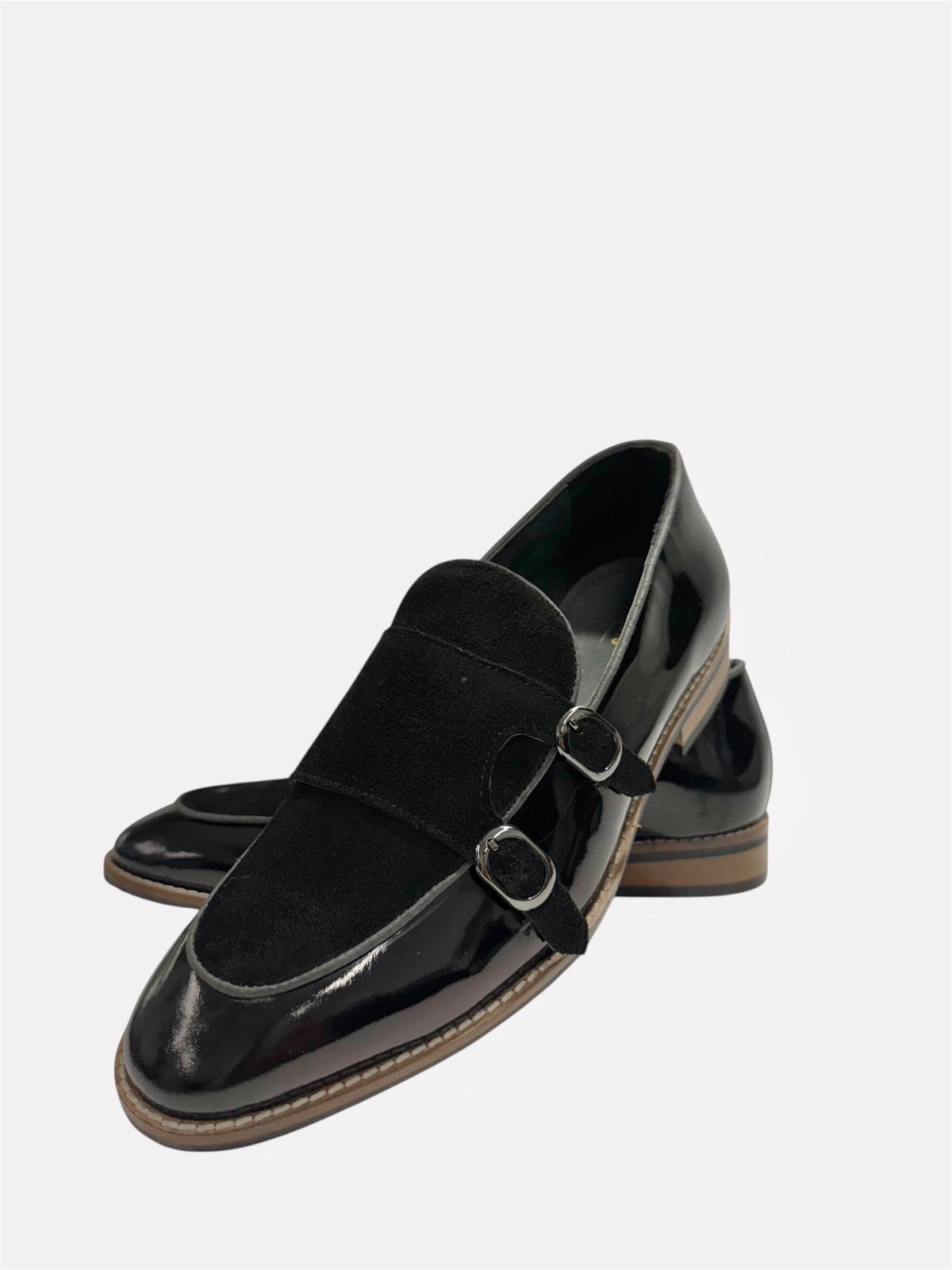 DOUBLE MONK BLACK PATENT LEATHER LOAFERS