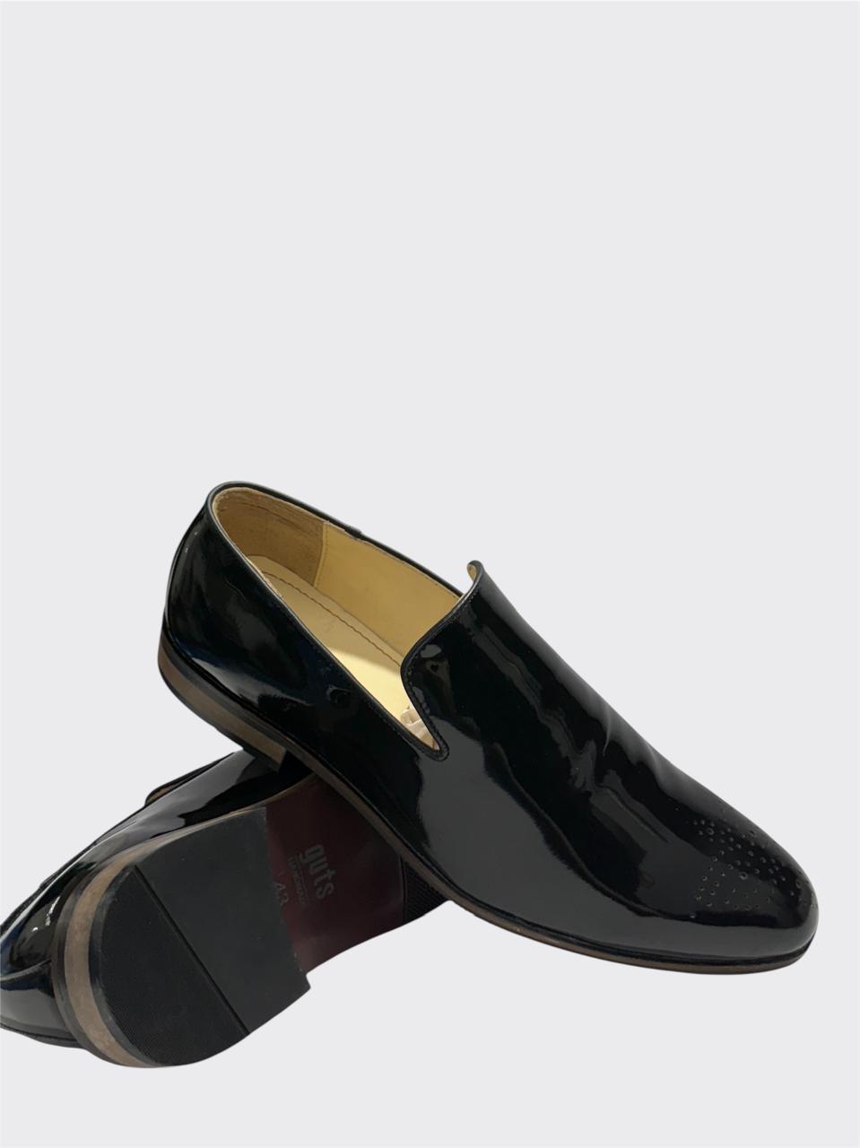 BLACK PATENT LEATHER SLIP-ON LOAFERS