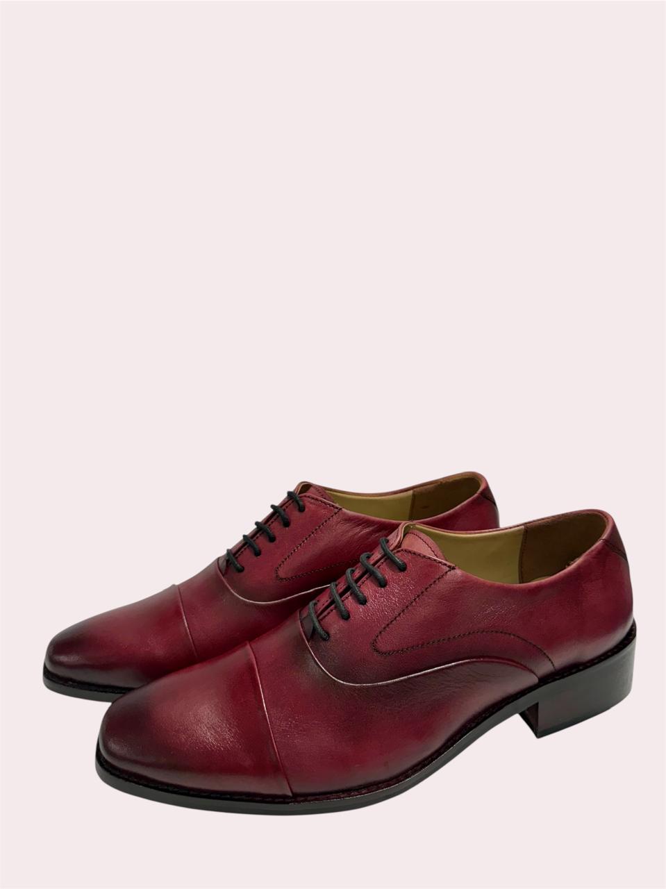 MAROON LEATHER OXFORD SHOES