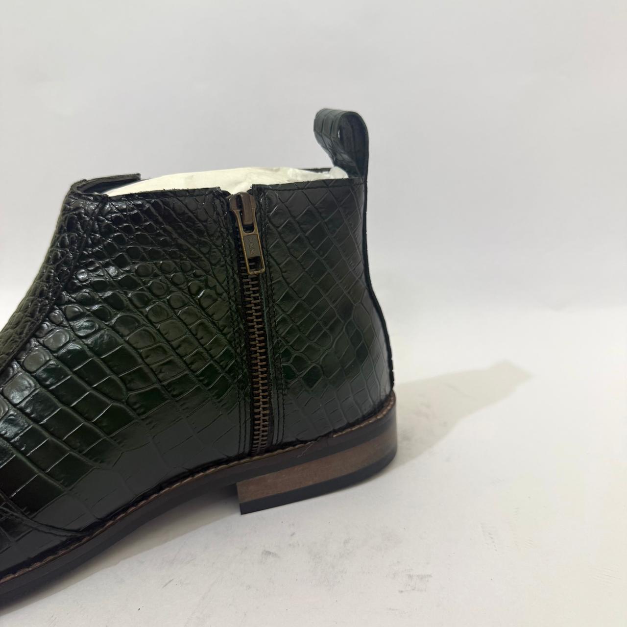 CROC-EMBOSSED GREEN CHELSEA BOOTS