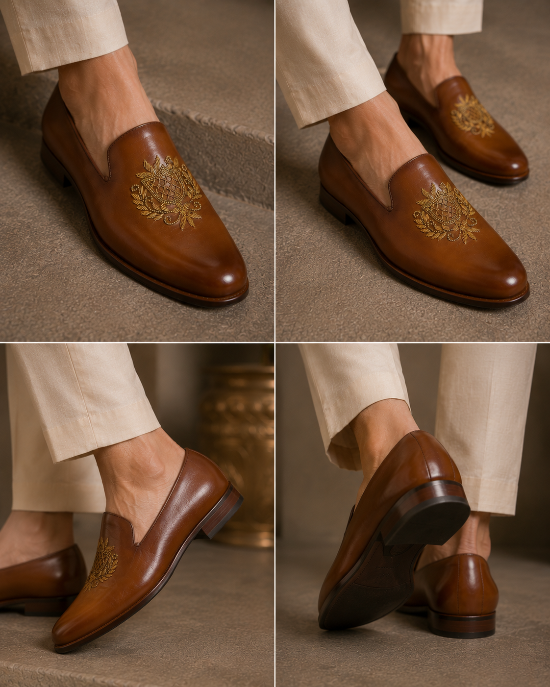 BROWN EMBROIDERED LOAFERS