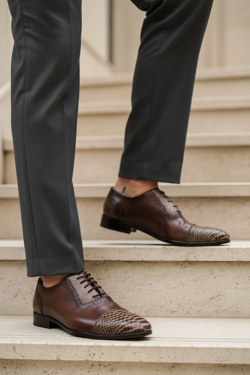 BROWN CAPTOE TEXTURED OXFORDS