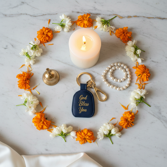 God Bless You Keychain-Blue