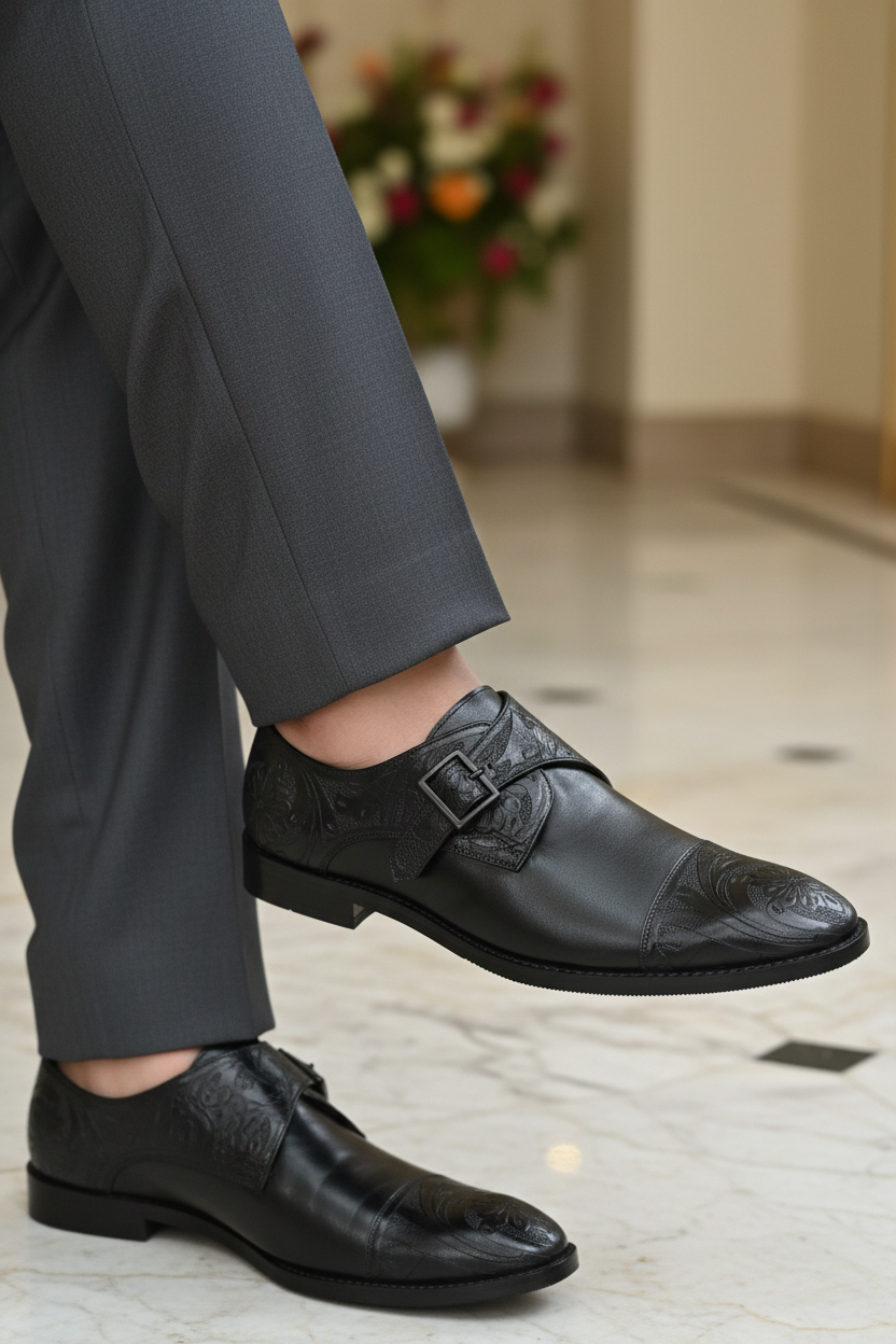 BLACK HANDCRAFTED SINGLE MONK STRAP FORMALS