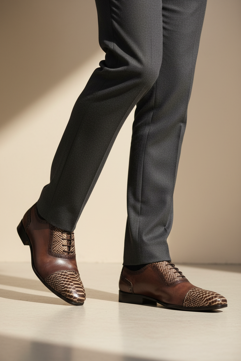 BROWN CAPTOE TEXTURED OXFORDS