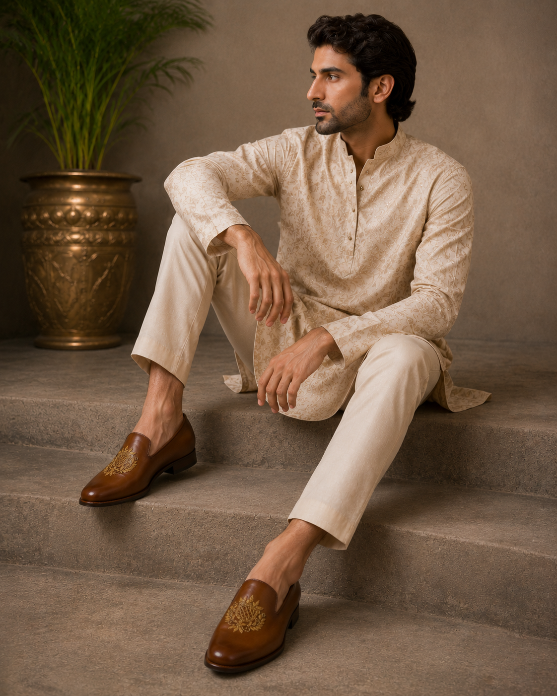 BROWN EMBROIDERED LOAFERS
