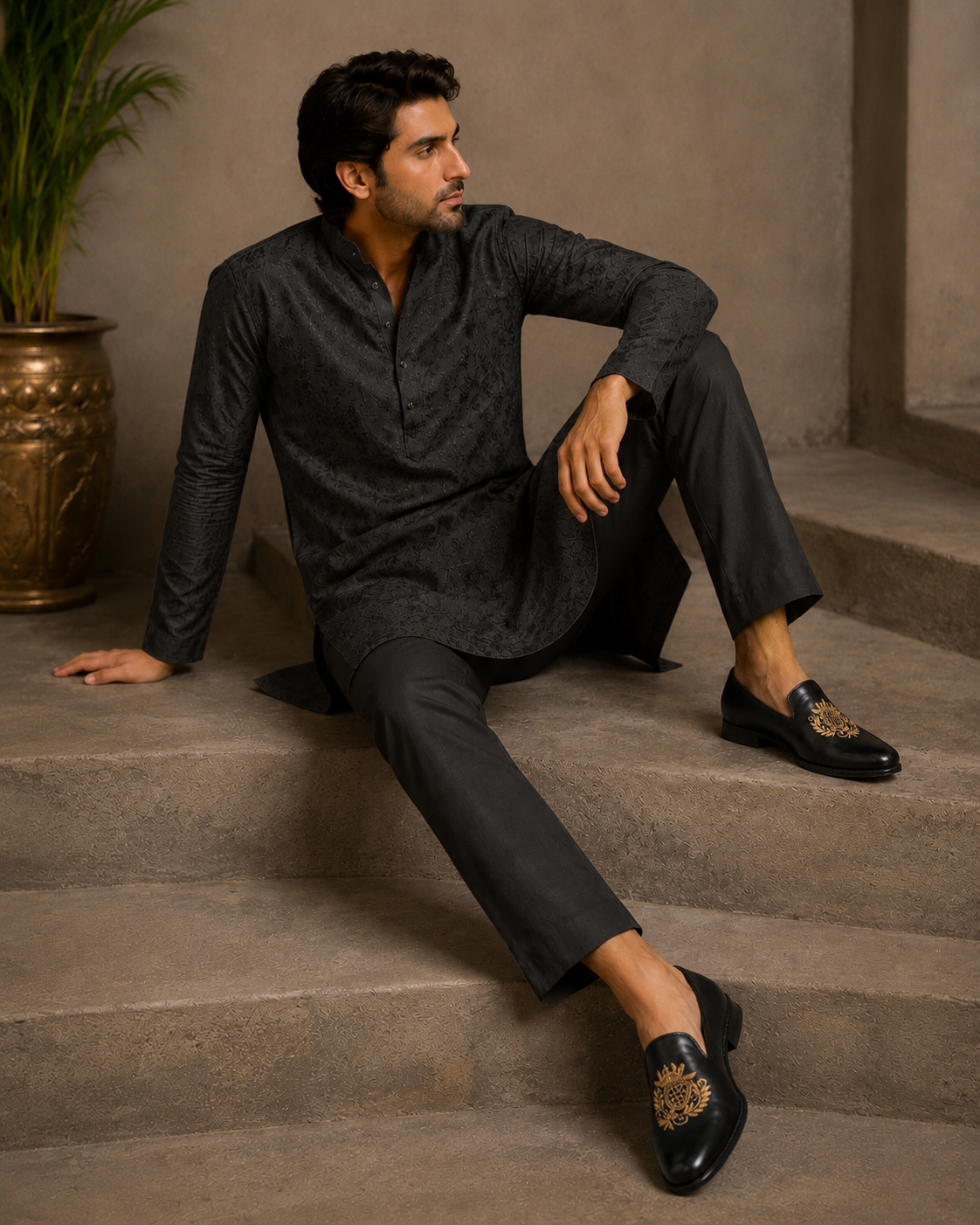 BLACK EMBROIDERED LOAFERS