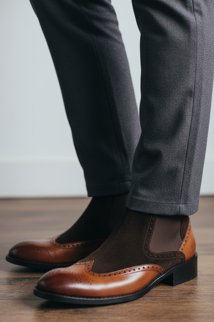 BROWN DUAL-TONE CHELSEA BOOTS