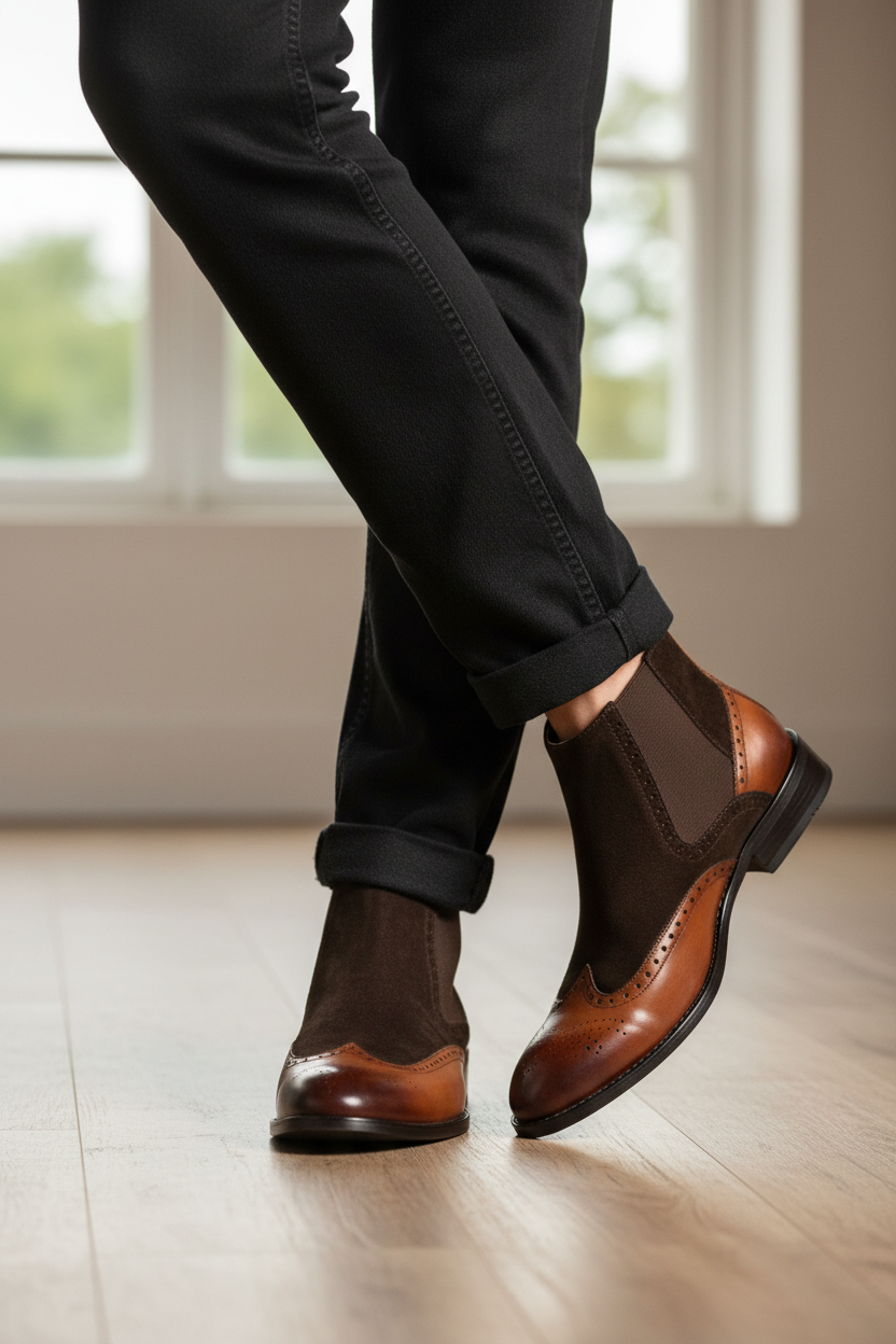 BROWN DUAL-TONE CHELSEA BOOTS