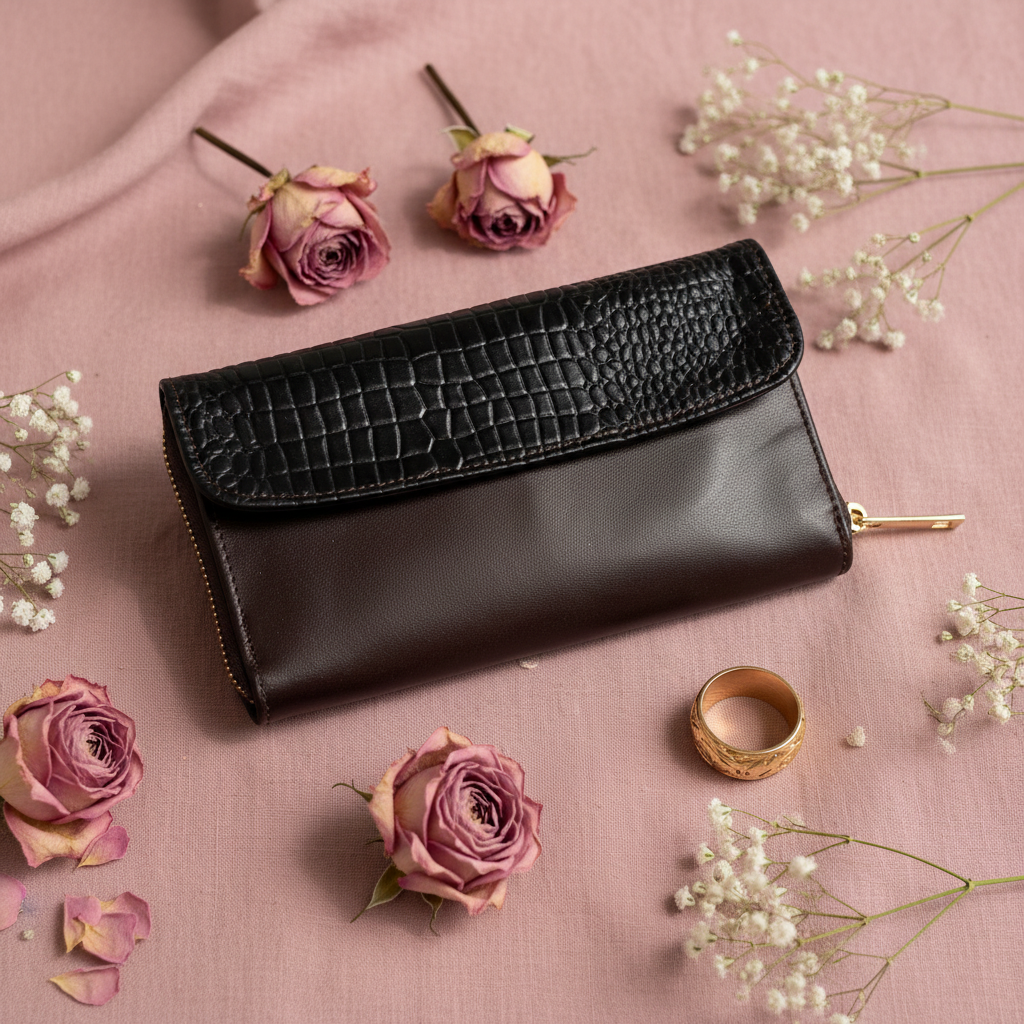 Chocolate Brown Croc-Textured Leather Wallet