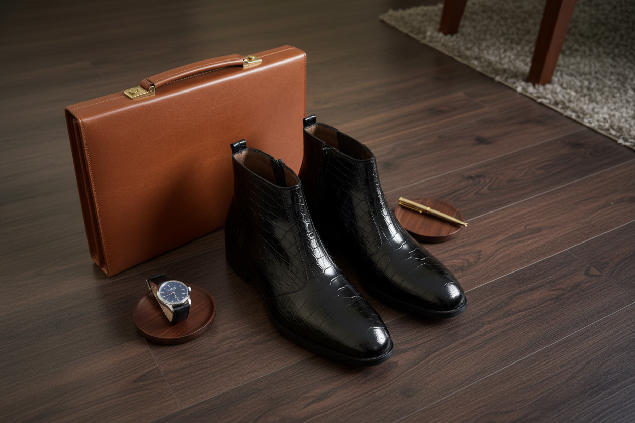 BLACK CROCO CHELSEA BOOTS