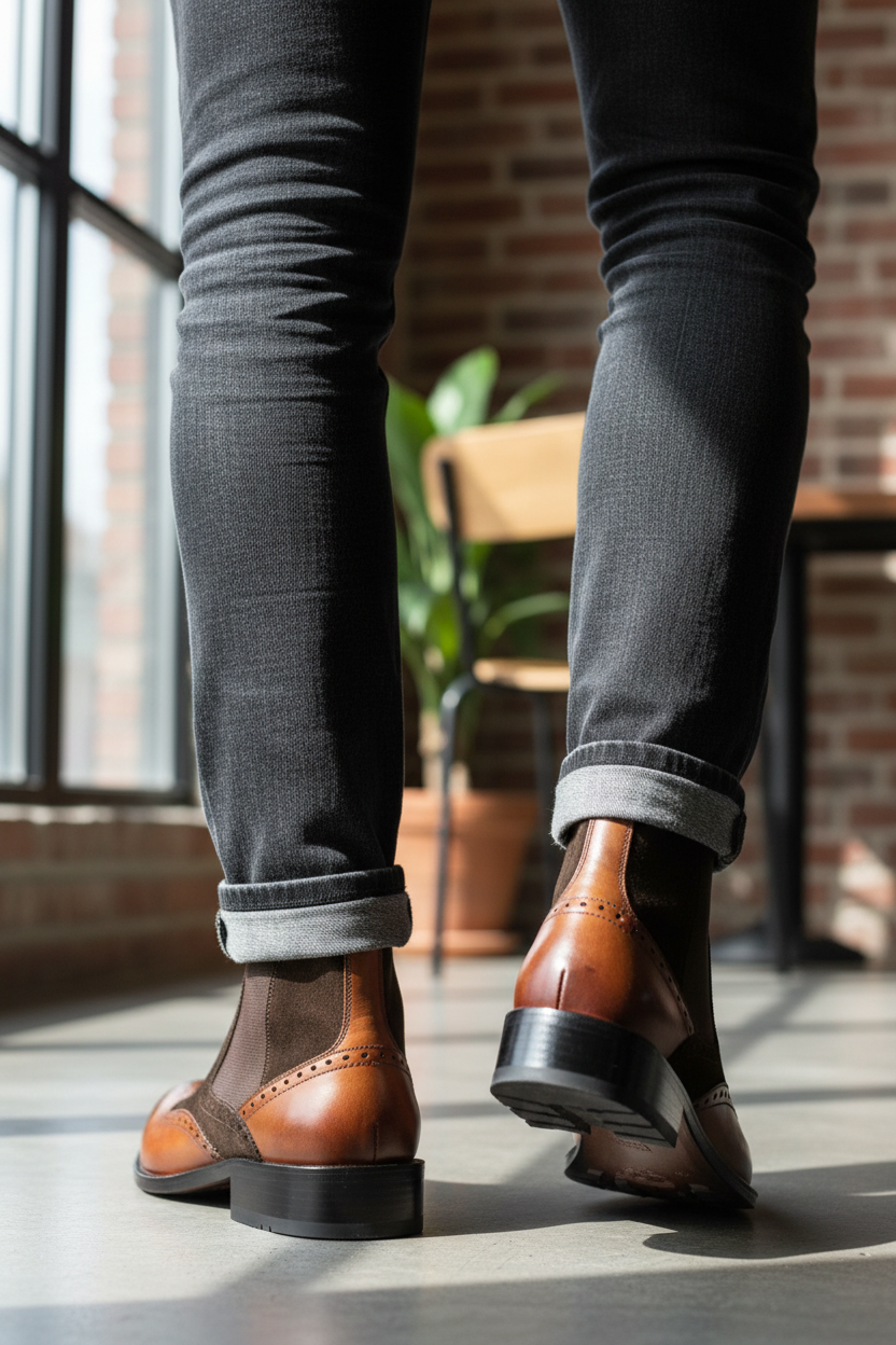 BROWN DUAL-TONE CHELSEA BOOTS