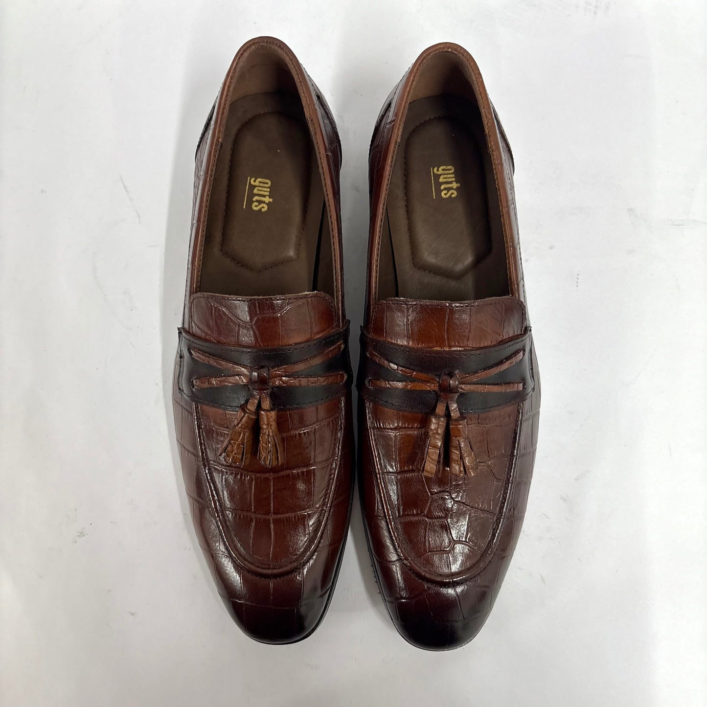 BROWN CROC-TEXTURED TASSEL LOAFERS