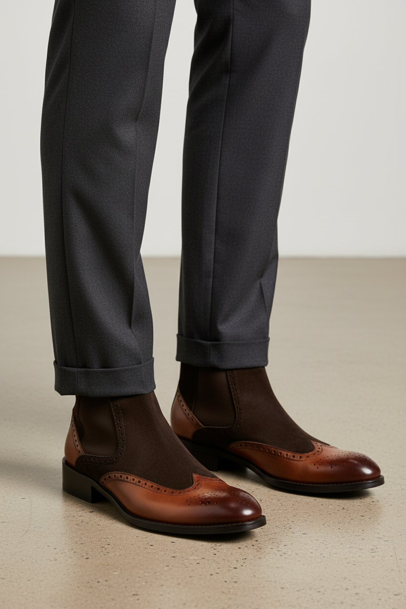 BROWN DUAL-TONE CHELSEA BOOTS