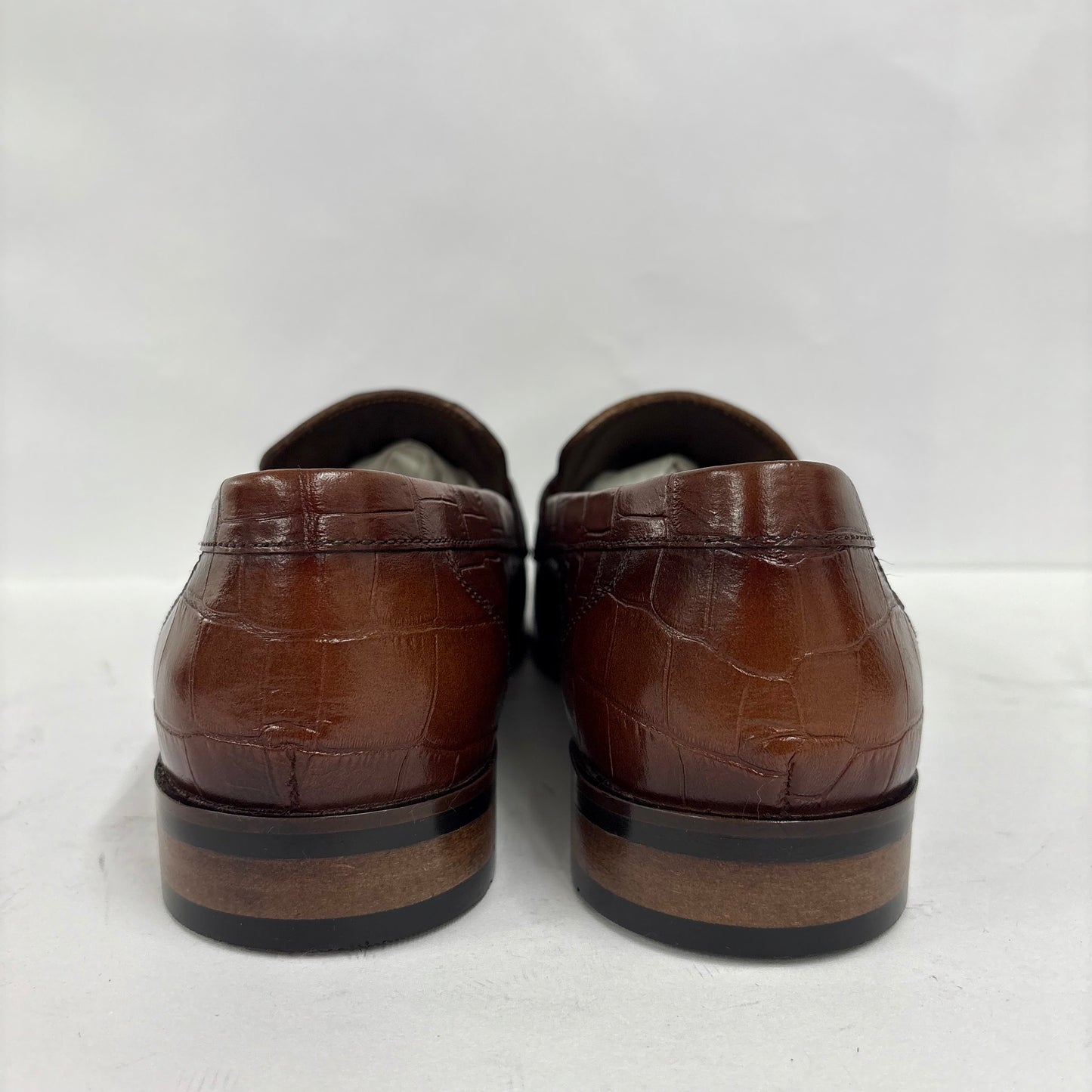 BROWN CROC-TEXTURED TASSEL LOAFERS