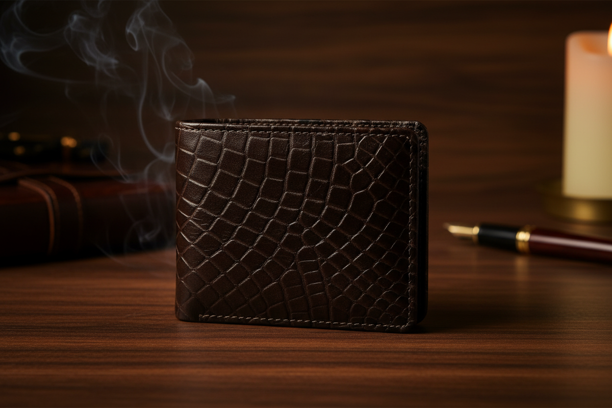 Chocolate Brown Croc-Textured Leather Wallet