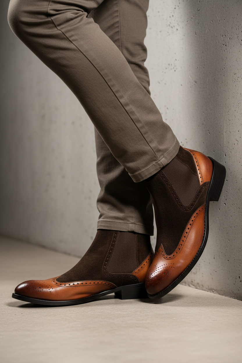 BROWN DUAL-TONE CHELSEA BOOTS