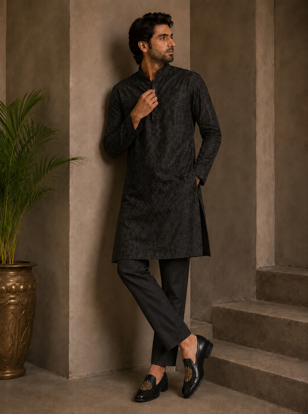 BLACK EMBROIDERED LOAFERS