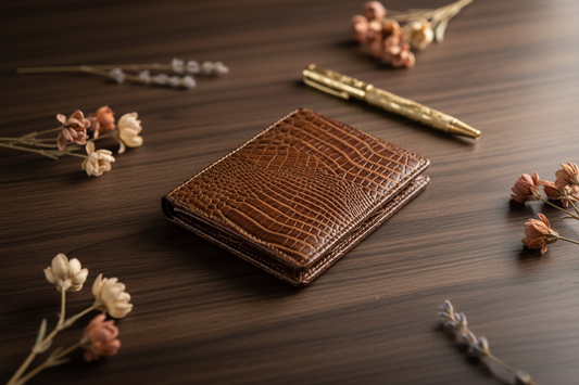 Tan Croc-Textured Leather Wallet