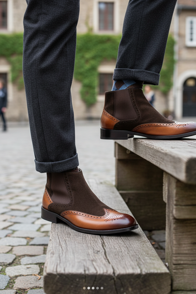BROWN DUAL-TONE CHELSEA BOOTS
