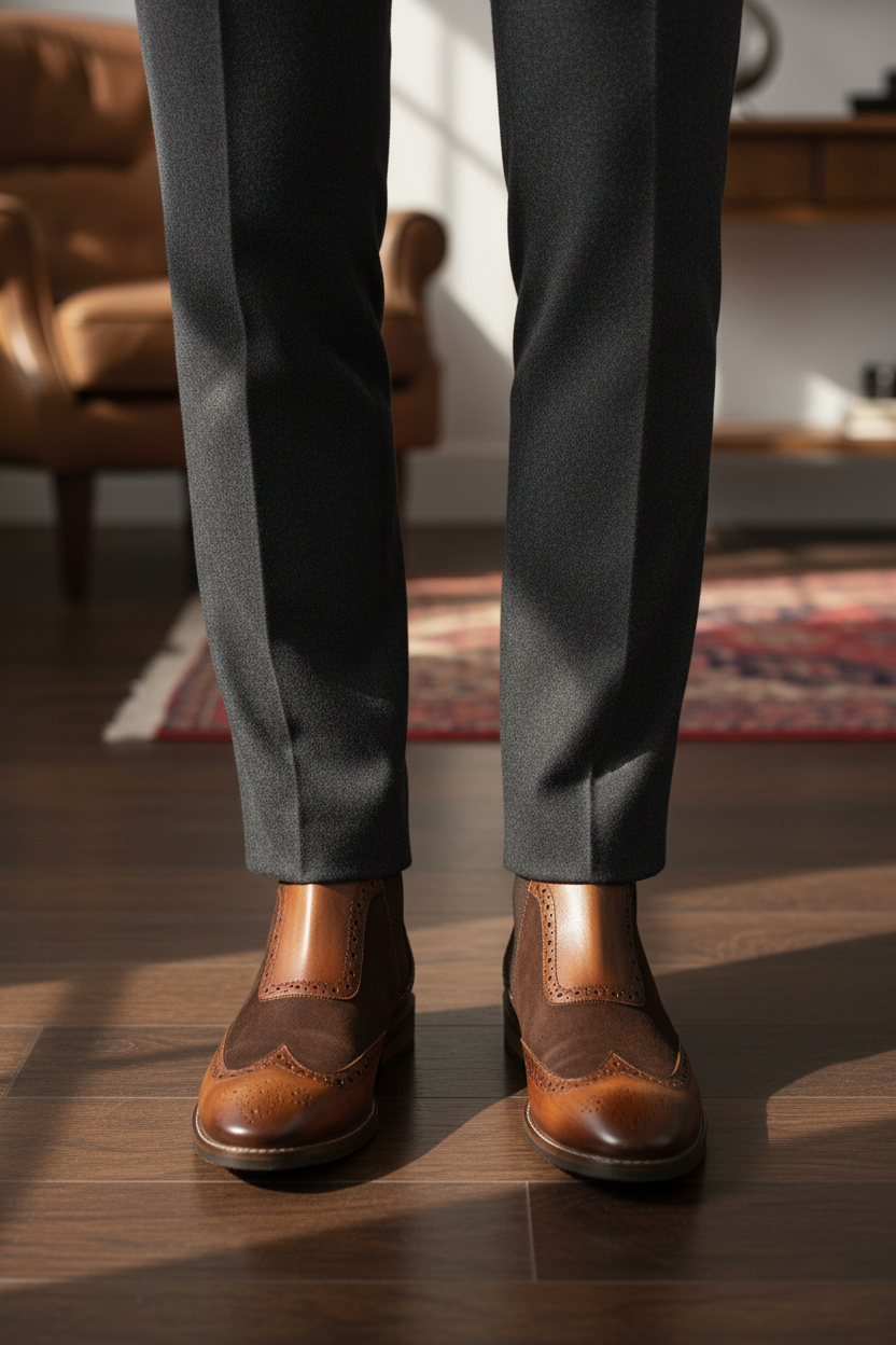 TWO-TONE BROGUE CHELSEA BOOTS