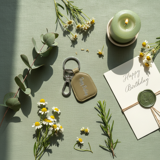 Happy Birthday Keychain-Olive Green