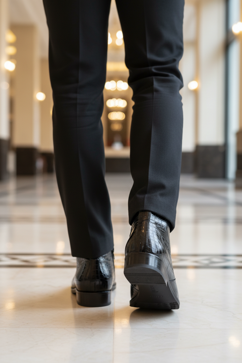 BLACK CROCO CHELSEA BOOTS