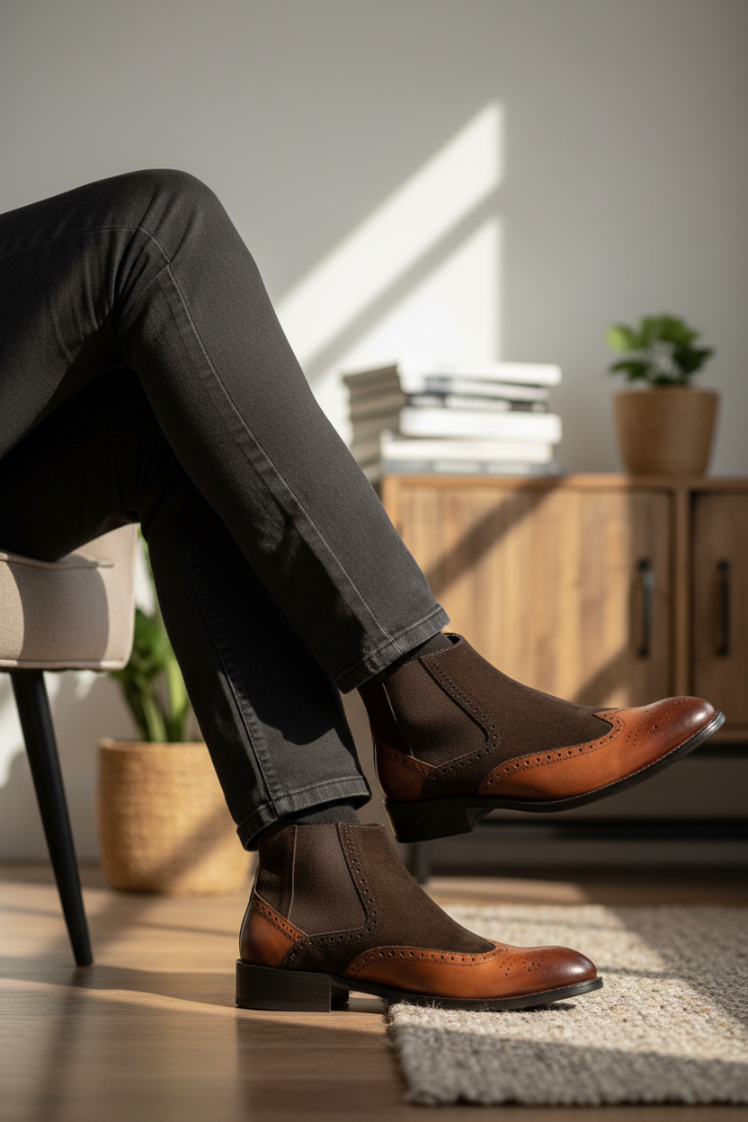 BROWN DUAL-TONE CHELSEA BOOTS