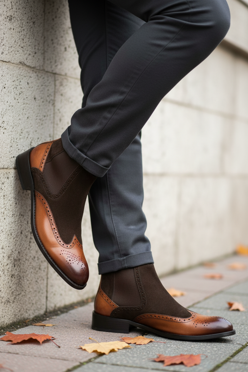 BROWN DUAL-TONE CHELSEA BOOTS