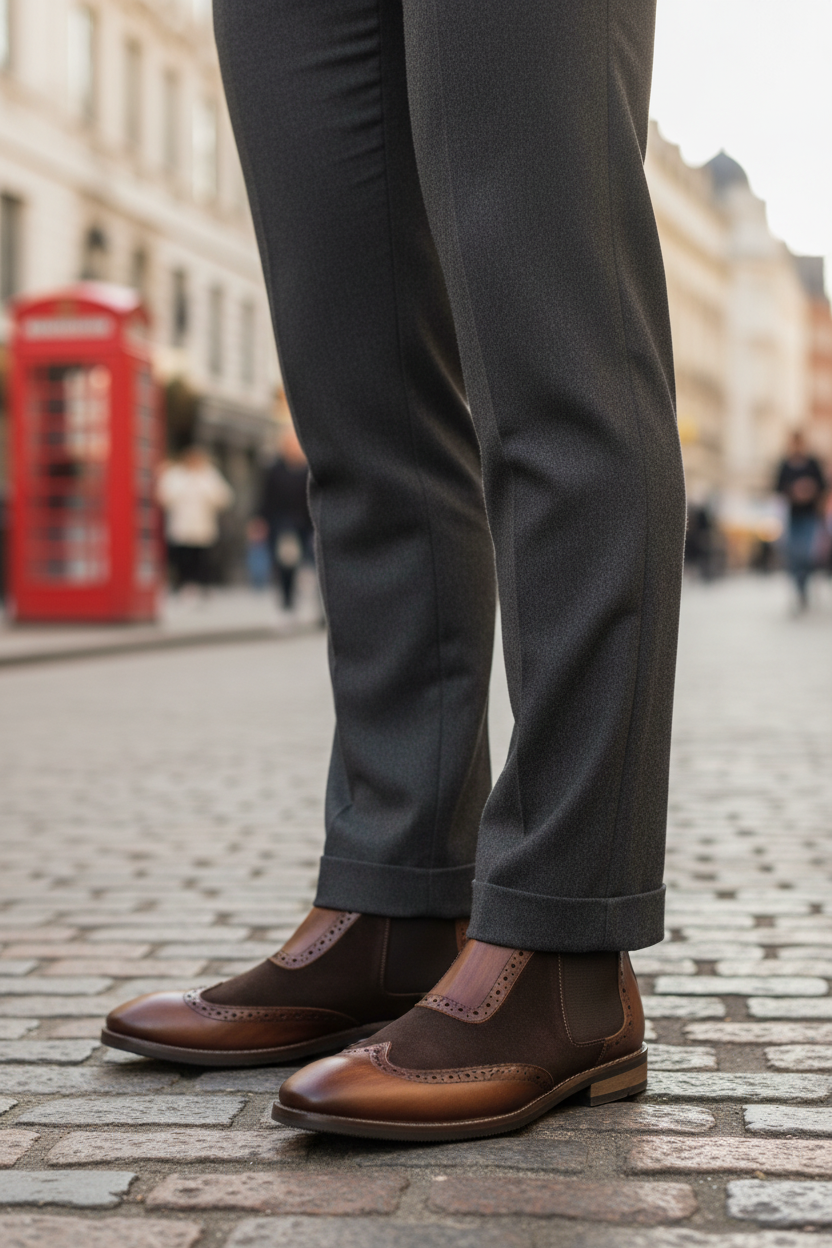 TWO-TONE BROGUE CHELSEA BOOTS