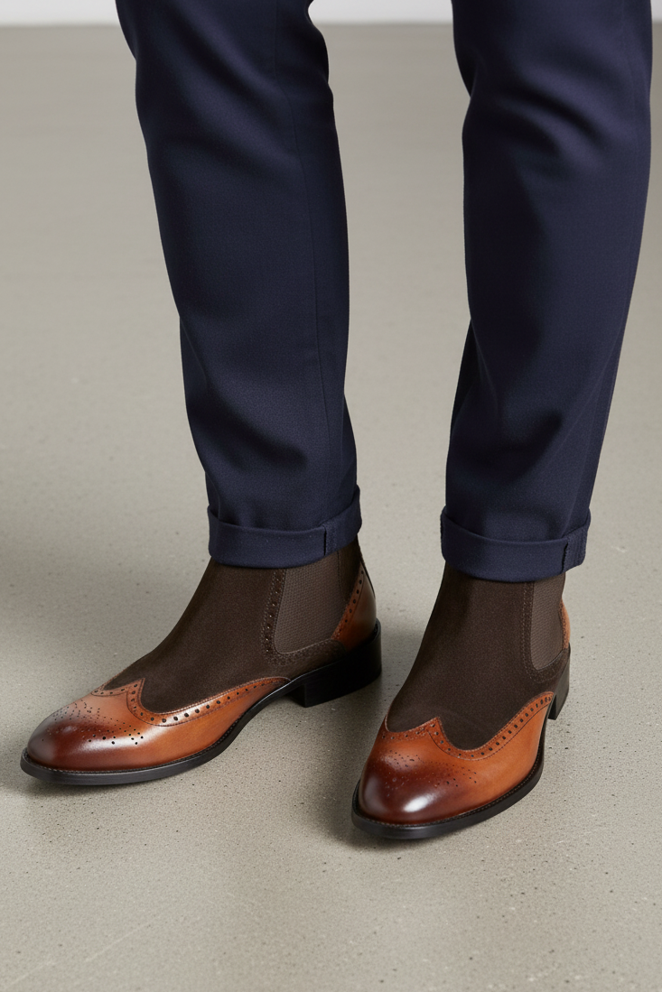 BROWN DUAL-TONE CHELSEA BOOTS