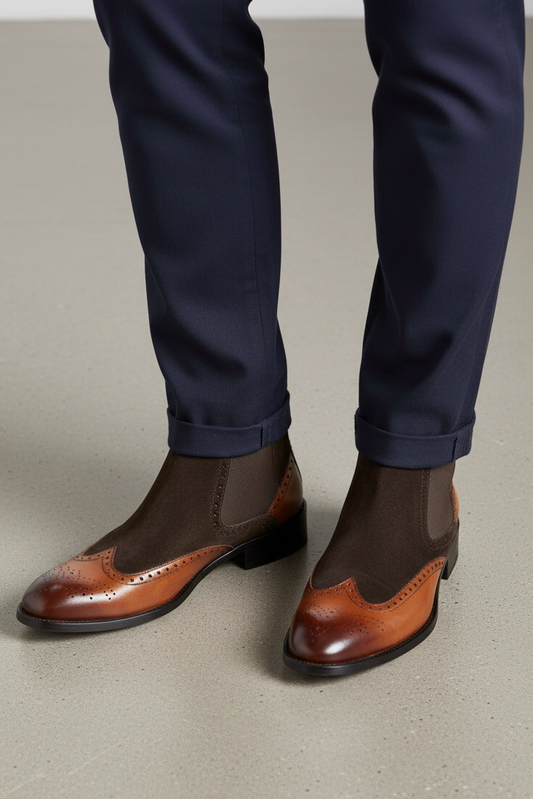 BROWN DUAL-TONE CHELSEA BOOTS