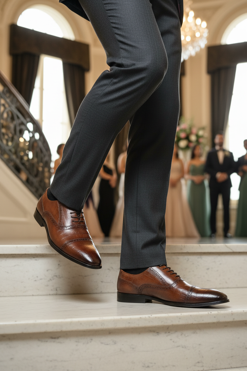 BROWN CROC-TEXTURED OXFORDS
