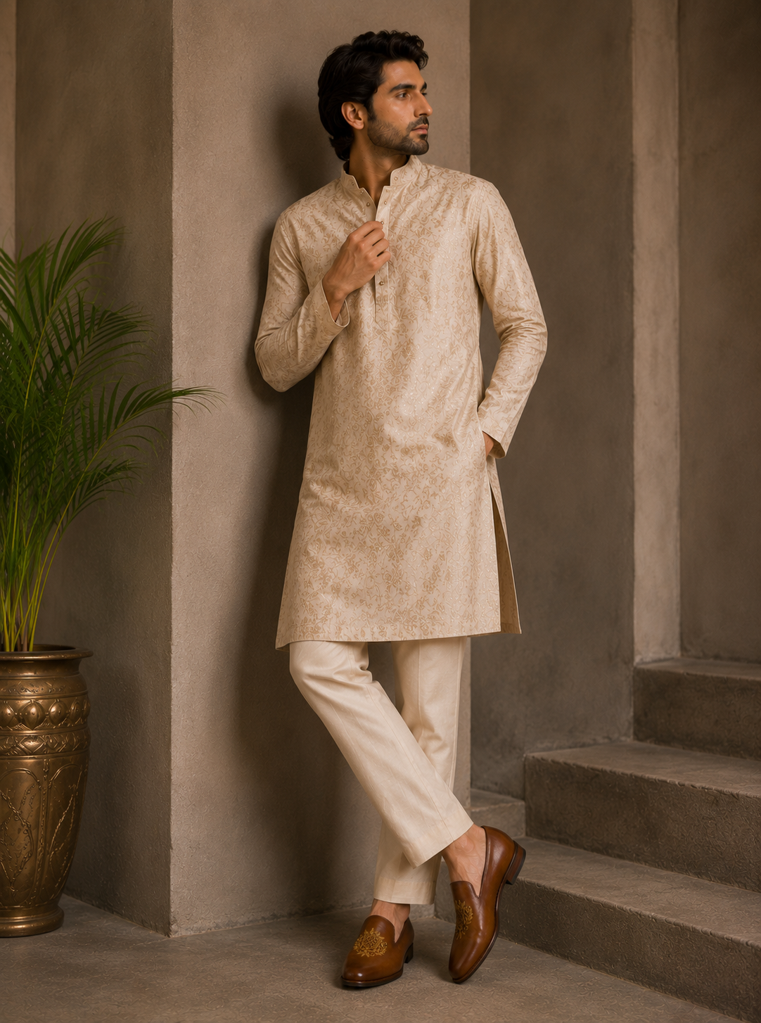 BROWN EMBROIDERED LOAFERS