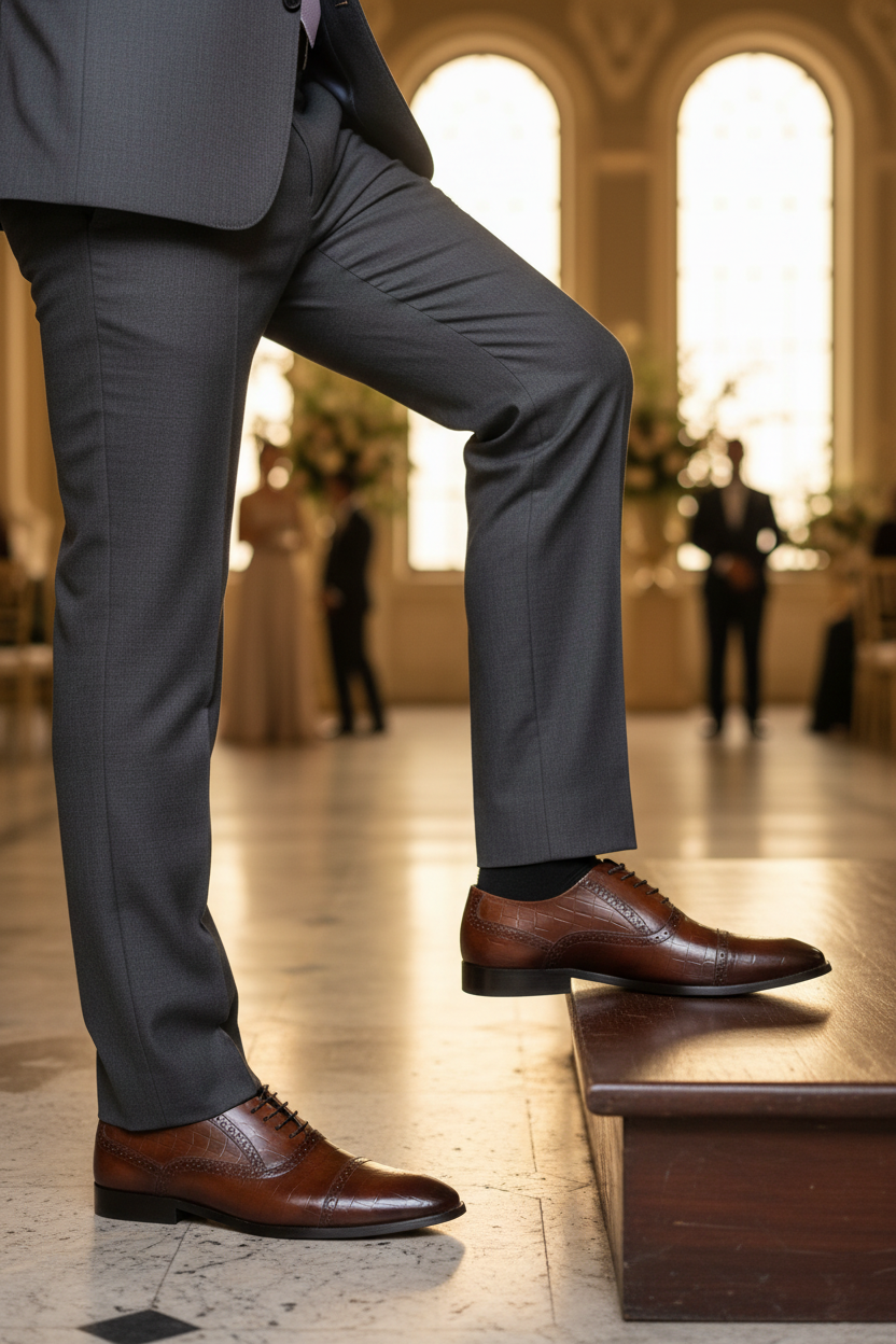 BROWN CROC-TEXTURED OXFORDS