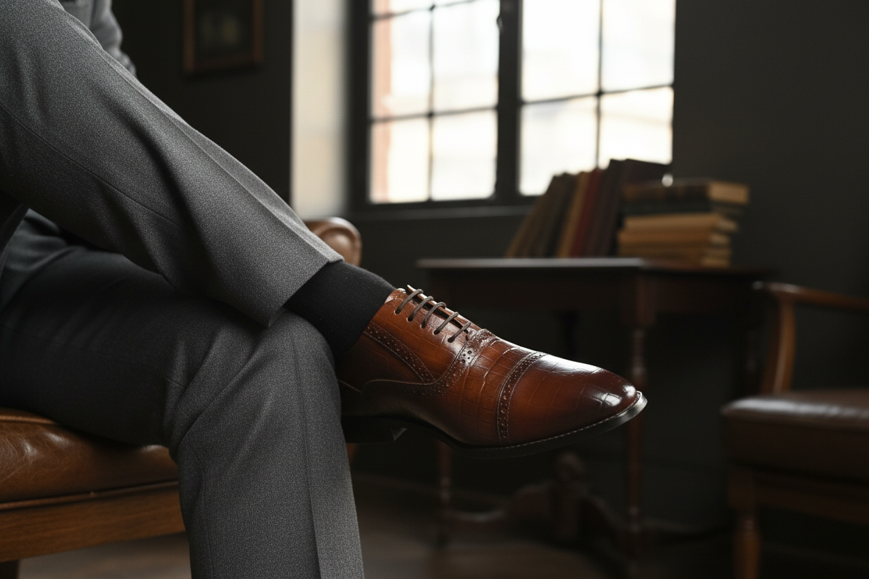 BROWN CROC-TEXTURED OXFORDS
