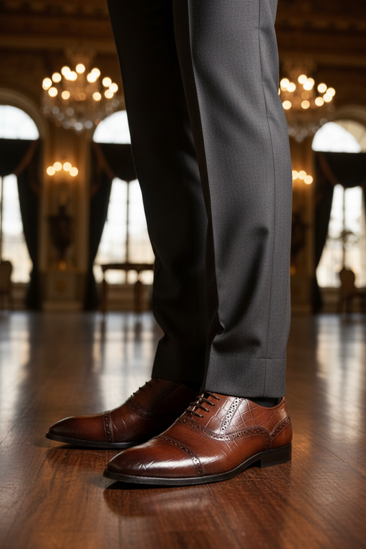 BROWN CROC-TEXTURED OXFORDS