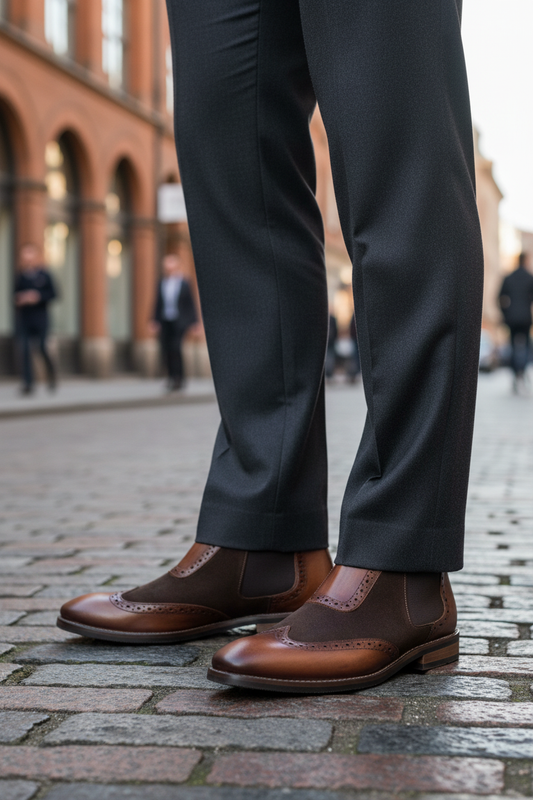 TWO-TONE BROGUE CHELSEA BOOTS
