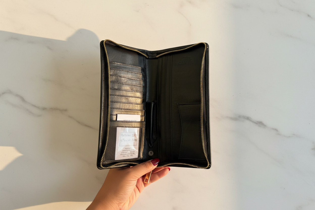 Black Long Wallet With Zip Closure