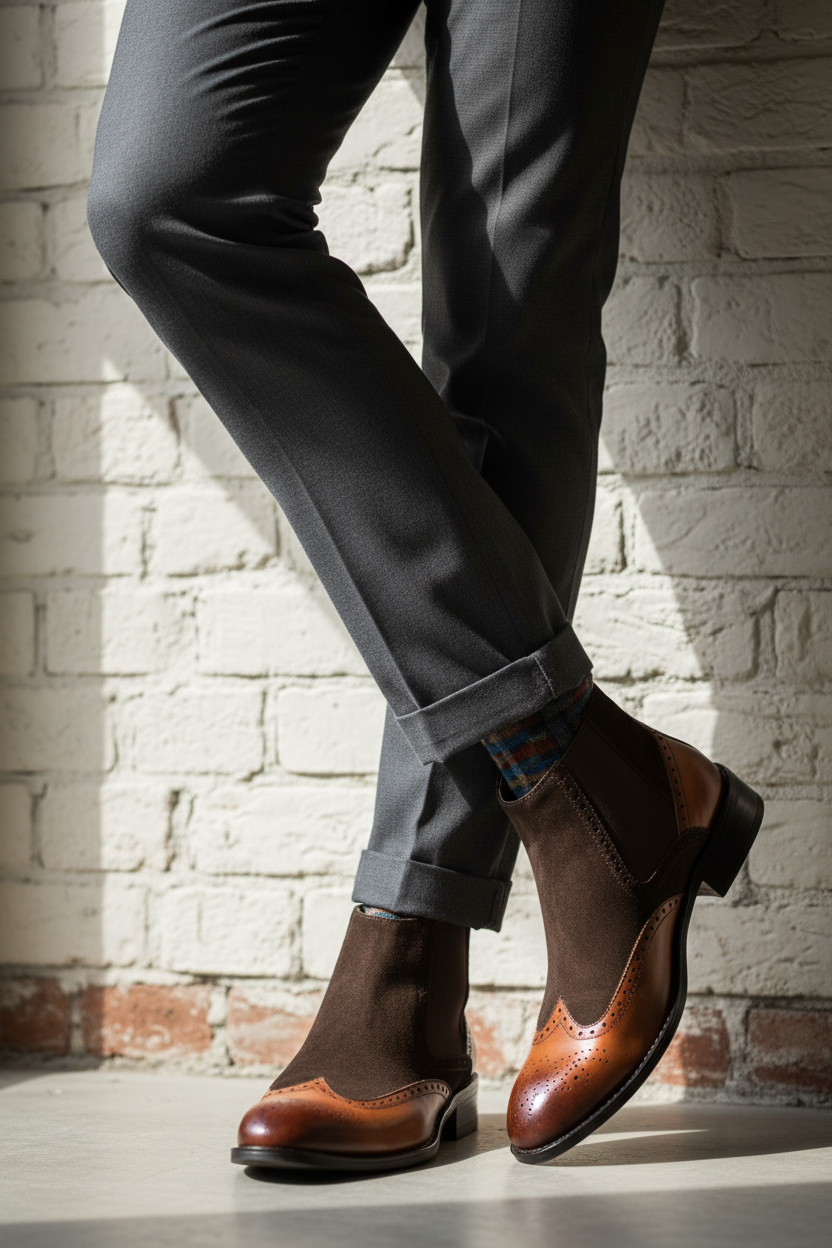 BROWN DUAL-TONE CHELSEA BOOTS